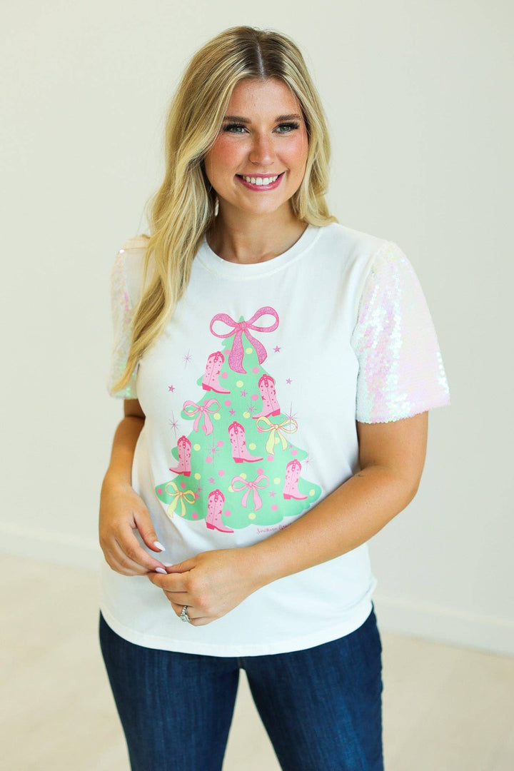 Christmas Tree Shirt with Sequin Sleeves - Curvy