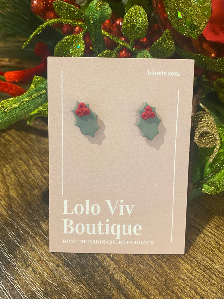 Green and Red Holly Earrings