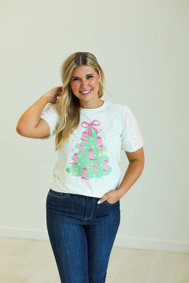 Christmas Tree Shirt with Sequin Sleeves - Curvy