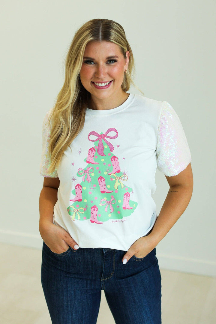 Christmas Tree Shirt with Sequin Sleeves - Curvy