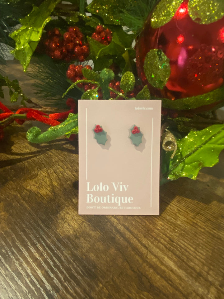 Green and Red Holly Earrings