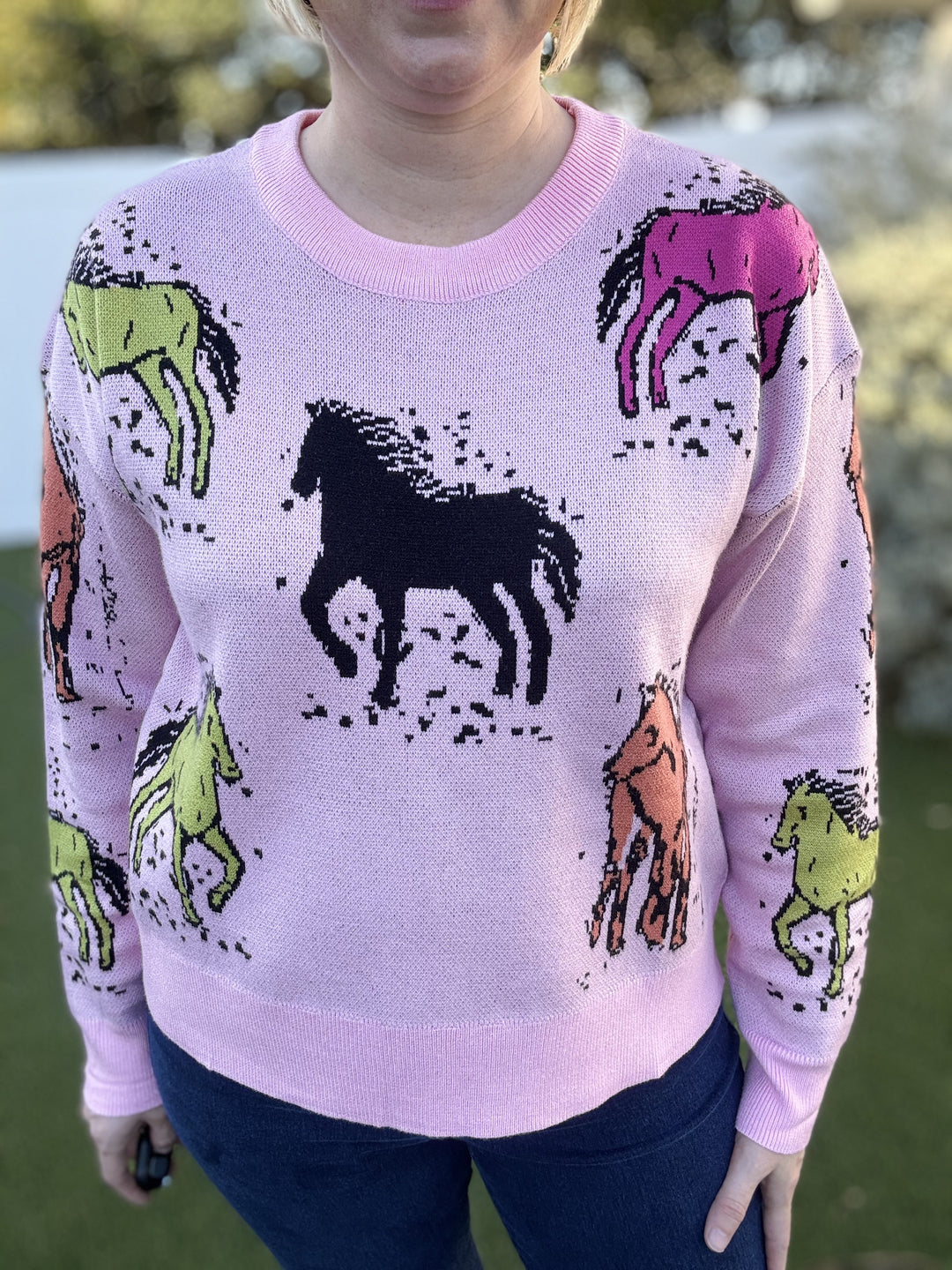 Multicolor Horse Print Sweater Top - Reg & Curvy