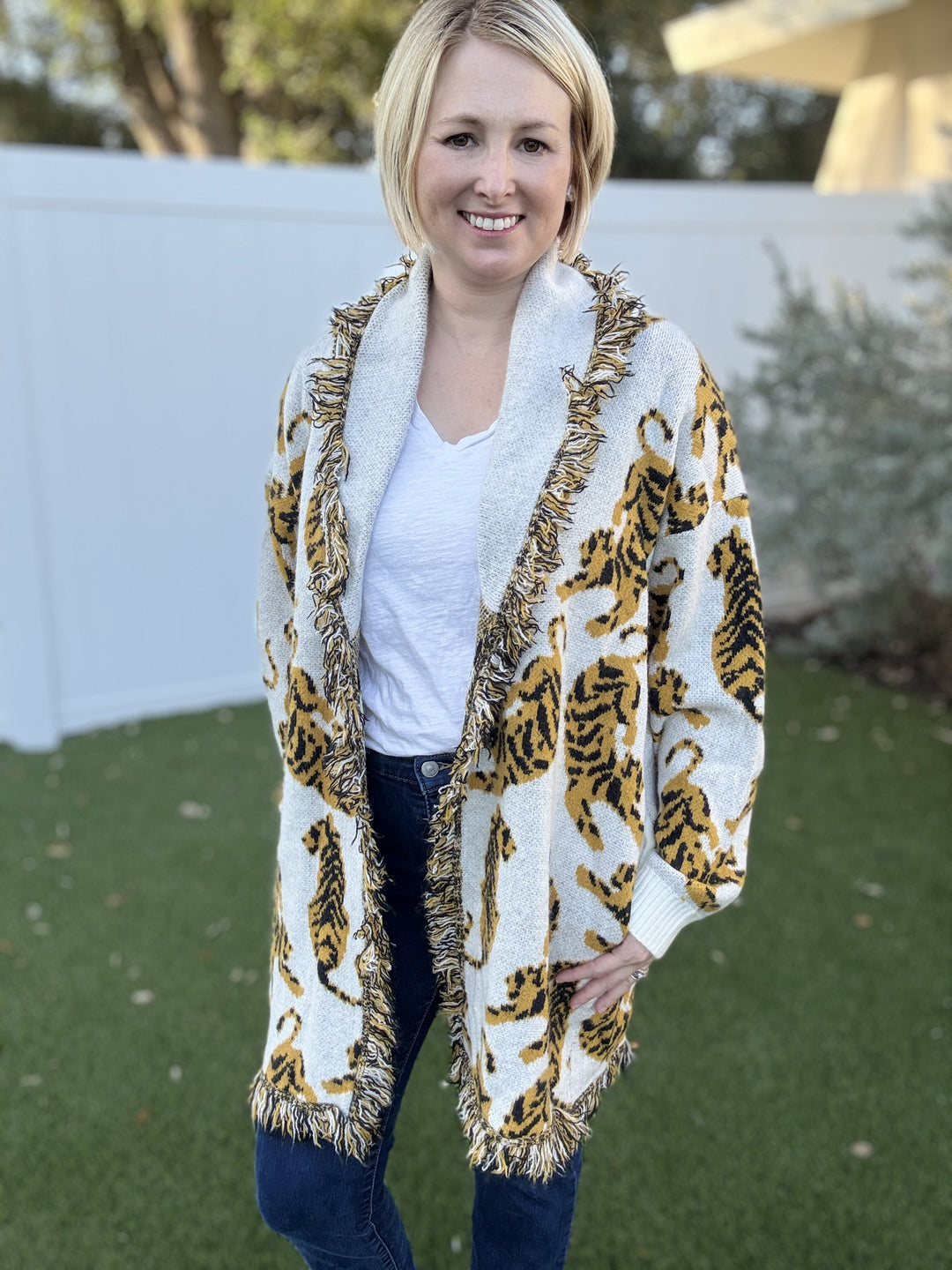 Animal Print Knit Fringe Cardigan- Reg & Curvy