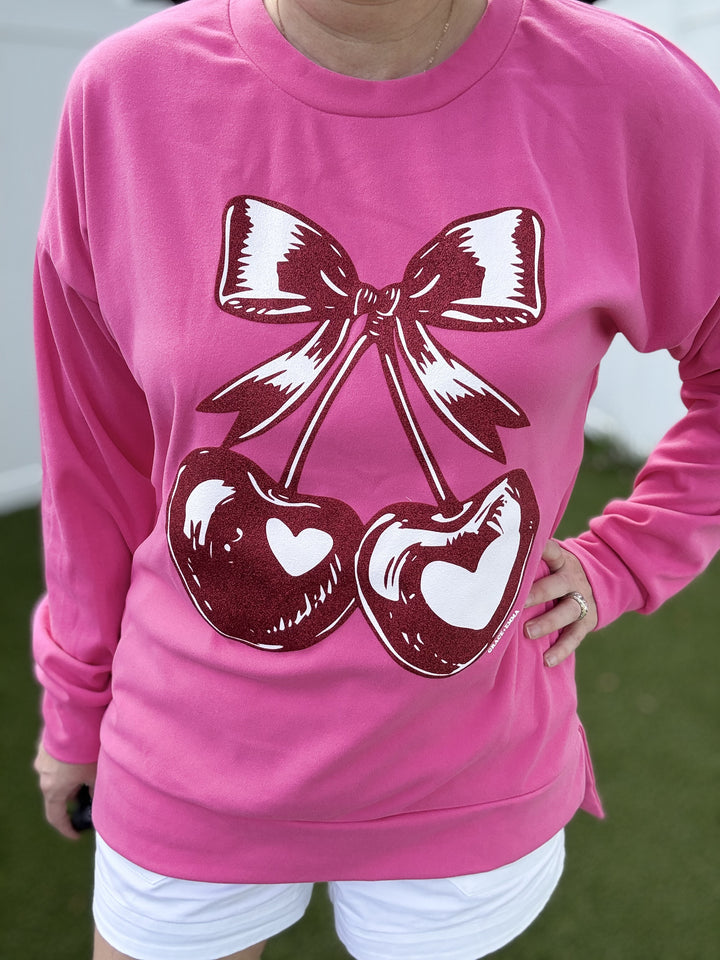 Heart Cherries on Pink Sweatshirt - Reg & Curvy