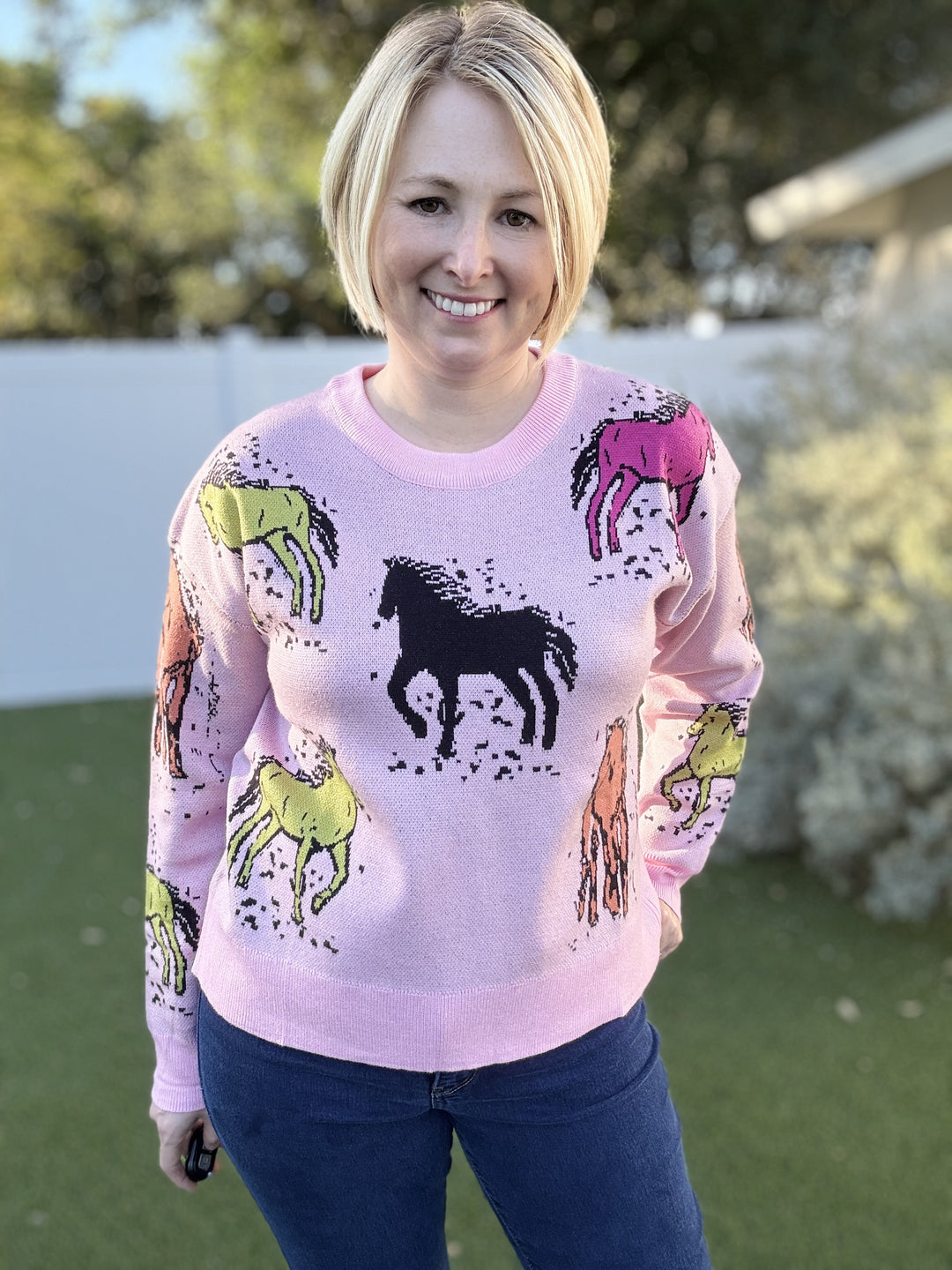 Multicolor Horse Print Sweater Top - Reg & Curvy