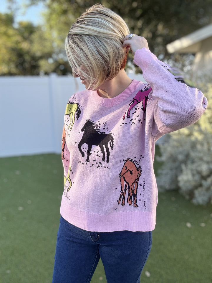 Multicolor Horse Print Sweater Top - Reg & Curvy