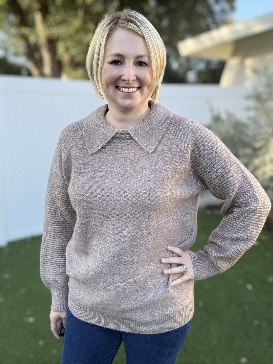 Taupe Peter Pan Collared Sweater