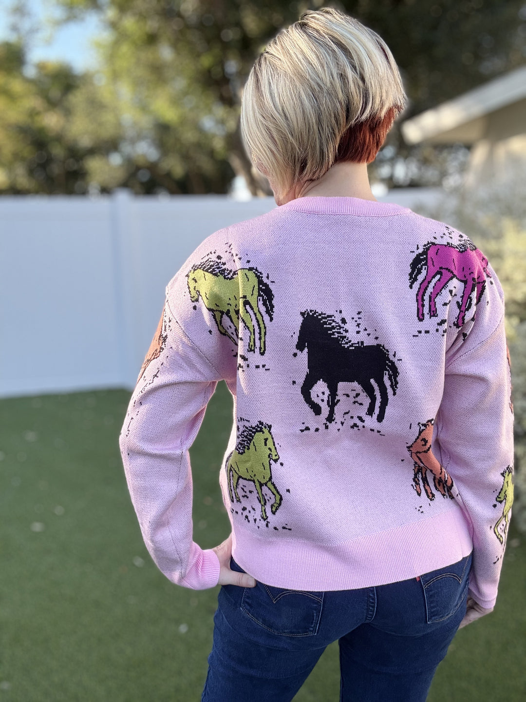 Multicolor Horse Print Sweater Top - Reg & Curvy