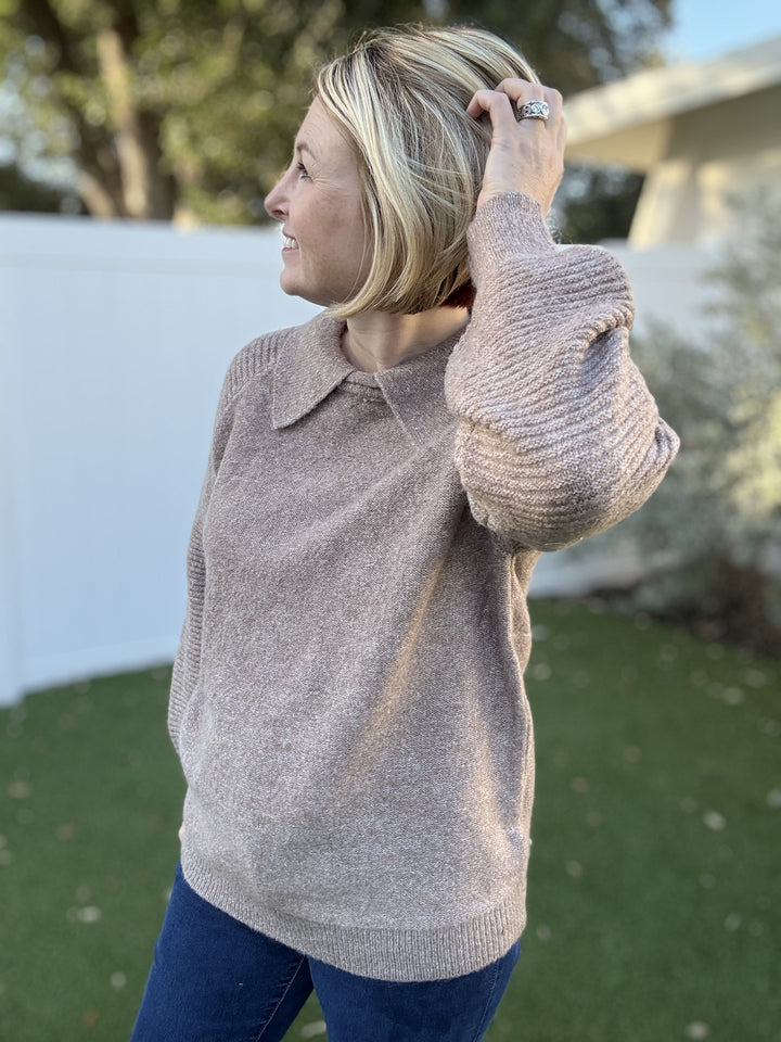 Taupe Peter Pan Collared Sweater