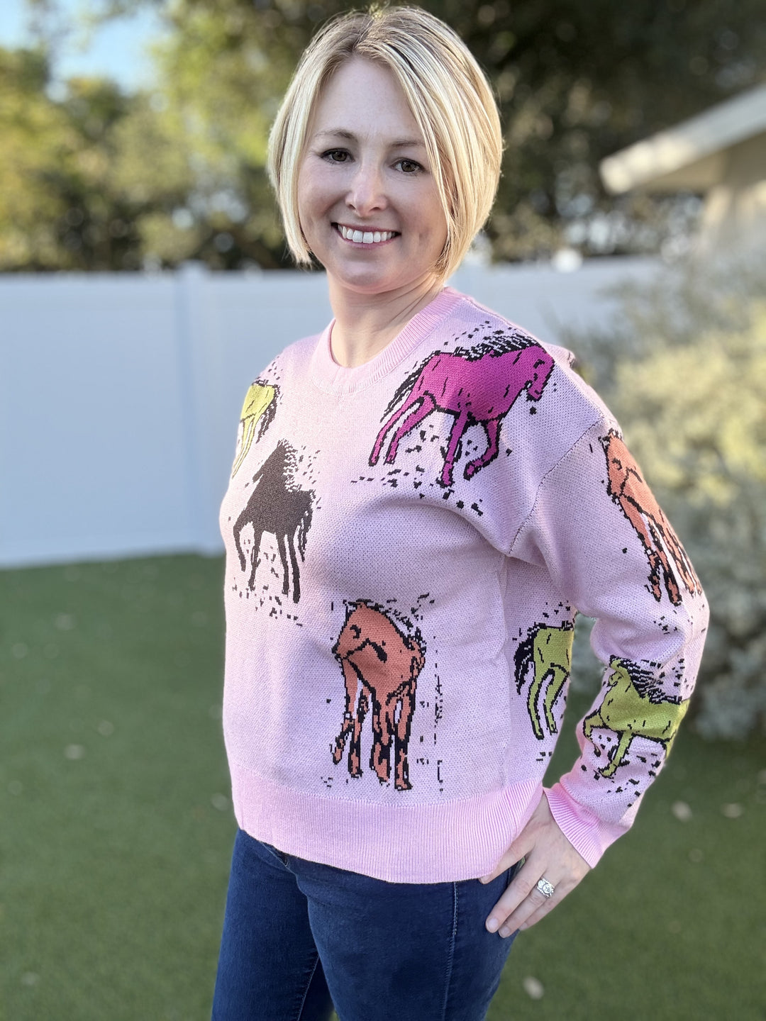 Multicolor Horse Print Sweater Top - Reg & Curvy