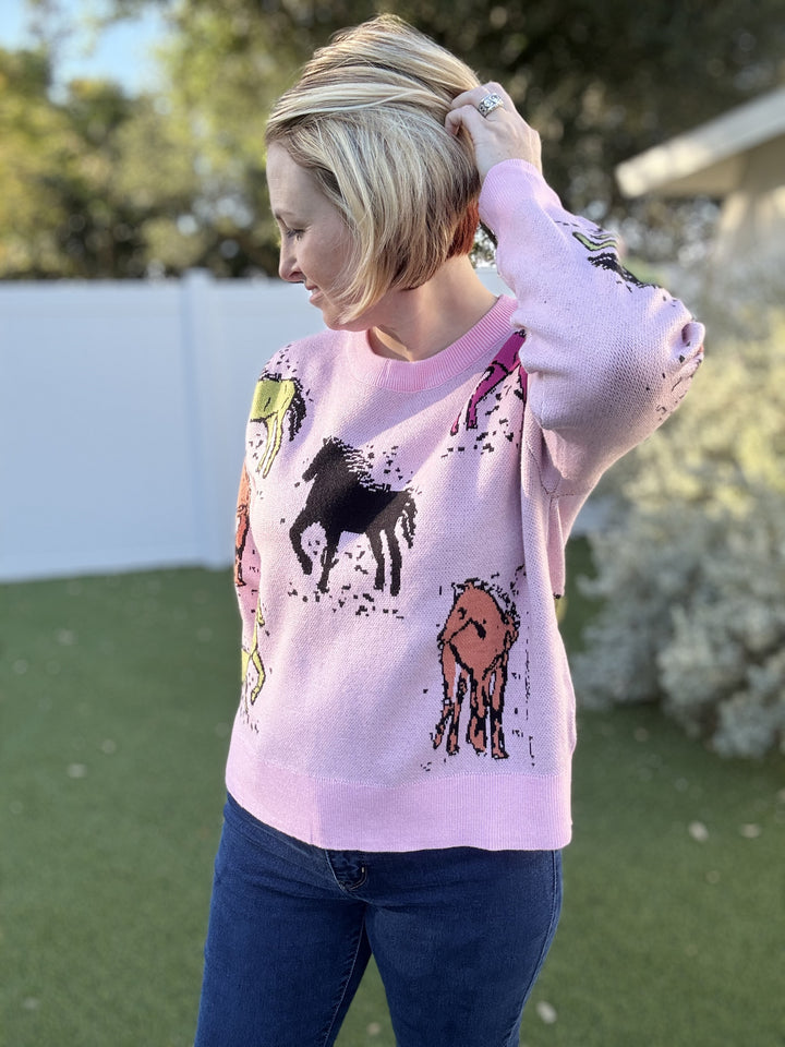 Multicolor Horse Print Sweater Top - Reg & Curvy