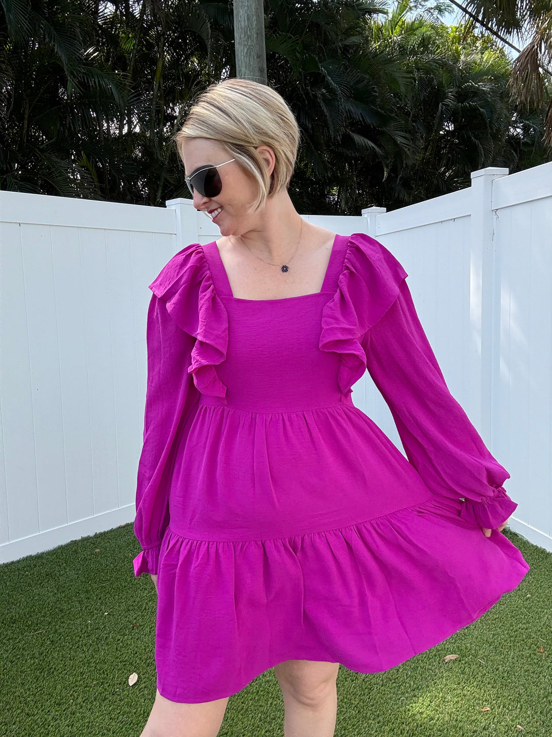 Magenta Tiered Dress with Ruffles - Reg & Curvy