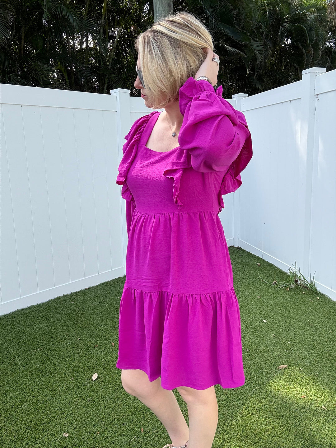 Magenta Tiered Dress with Ruffles - Reg & Curvy