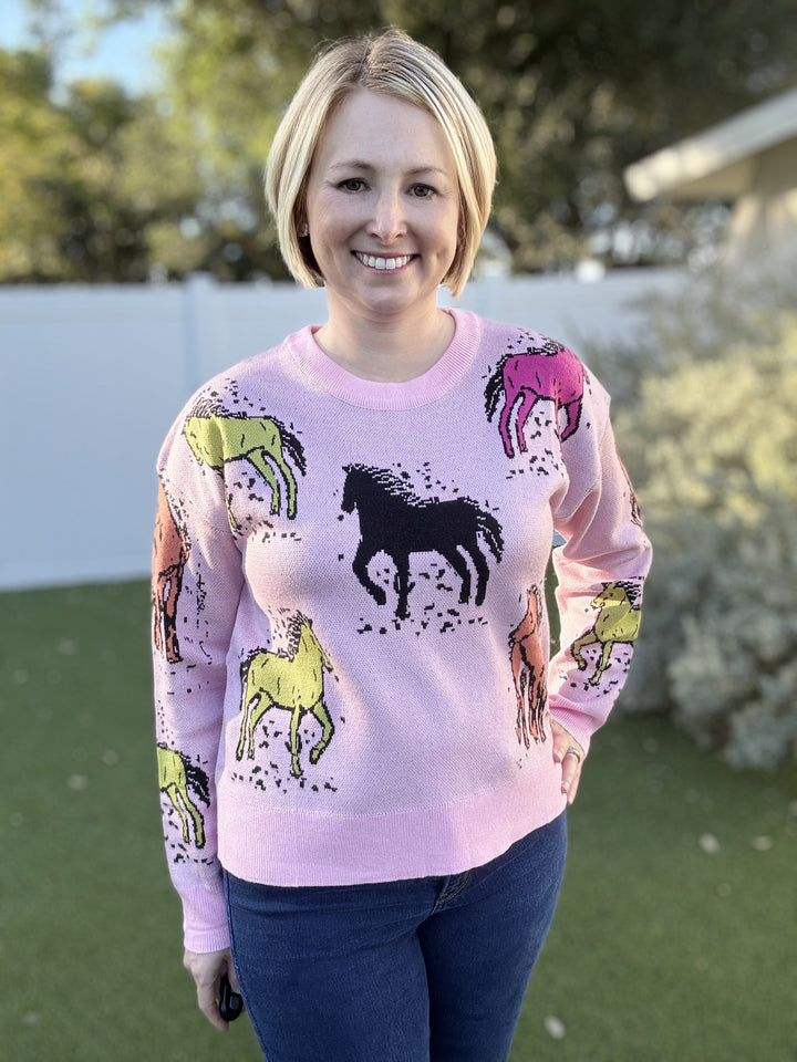 Multicolor Horse Print Sweater Top - Reg & Curvy