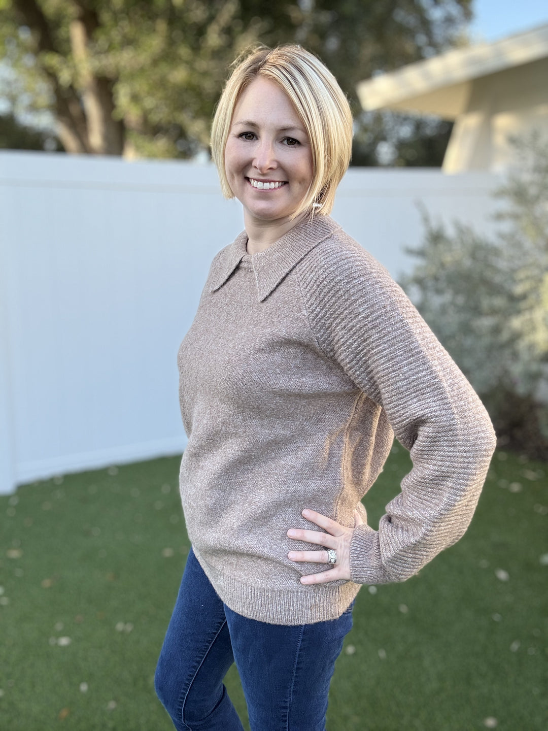 Taupe Peter Pan Collared Sweater