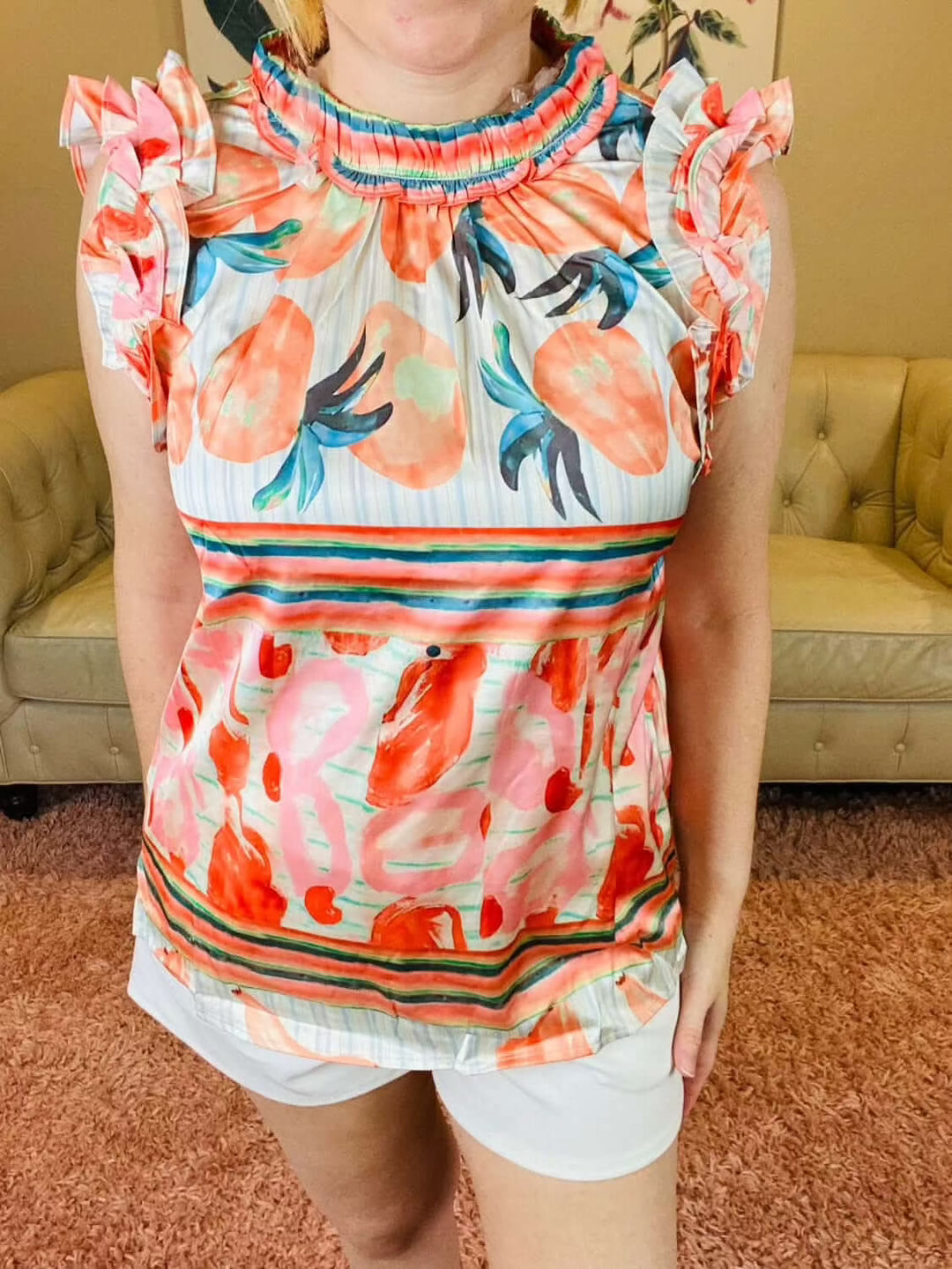 Peach Patterned Sleeveless Top - Lolo Viv Boutique