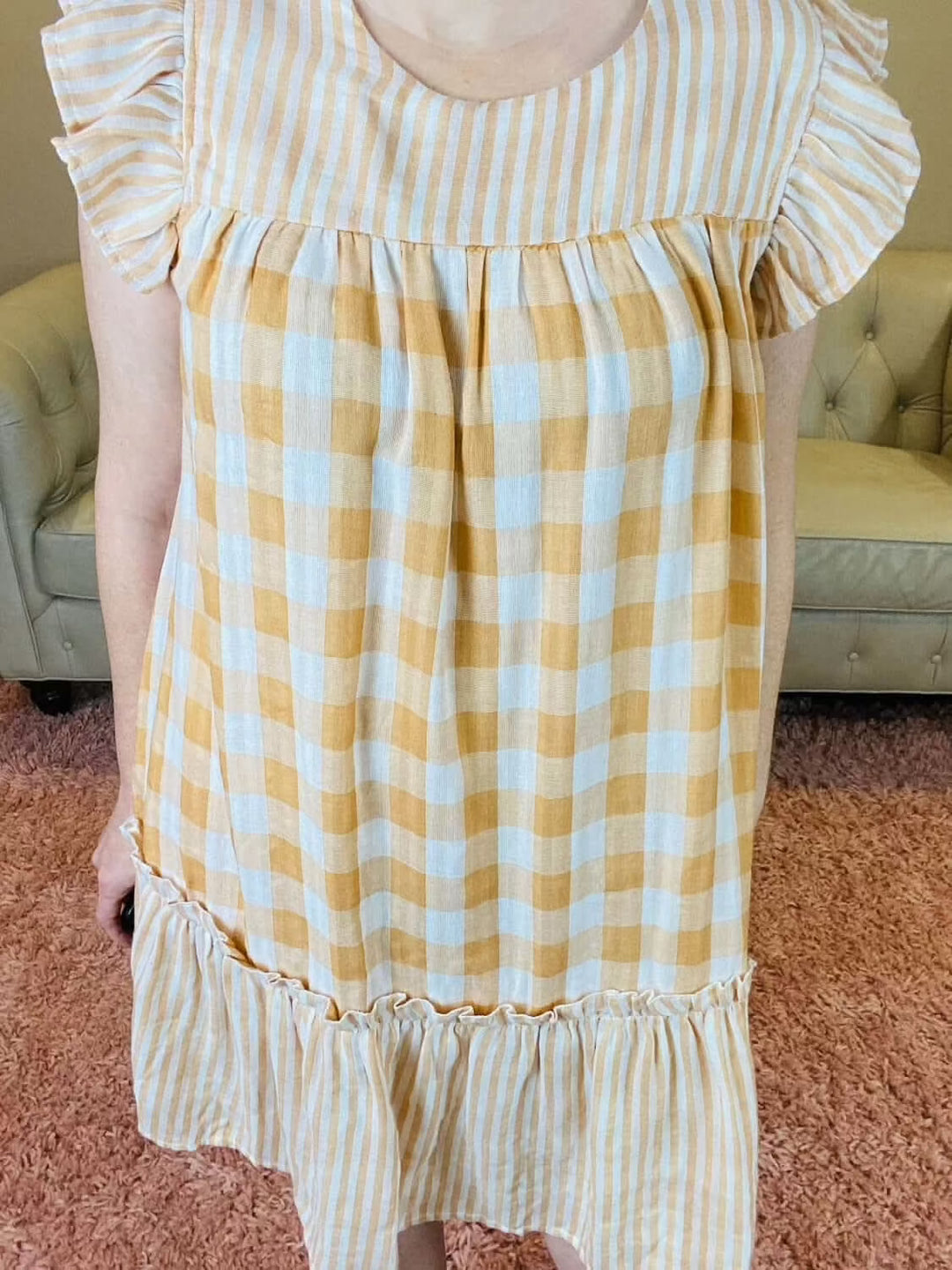 Orange and White Gingham Mixed Ruffle Dress - Lolo Viv Boutique