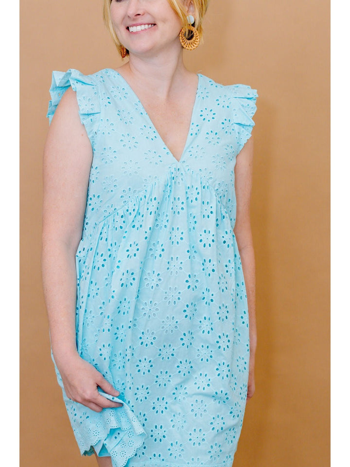 A-Line Flare Eyelet Cotton Mini Dress - Lolo Viv Boutique