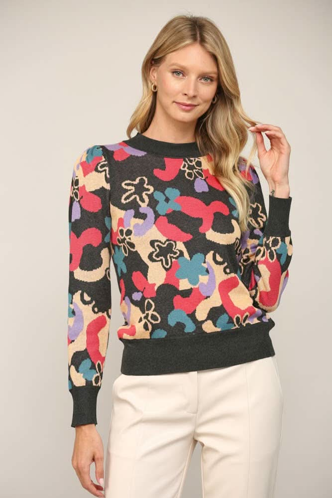 Abstract Jacquard Knit Sweater - Lolo Viv Boutique