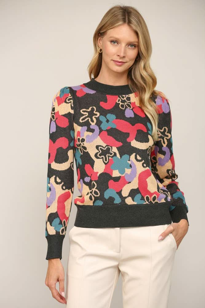 Abstract Jacquard Knit Sweater - Lolo Viv Boutique