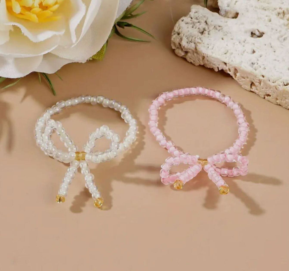 Beaded Bow Elastic Rings - 2 Colors - Lolo Viv Boutique