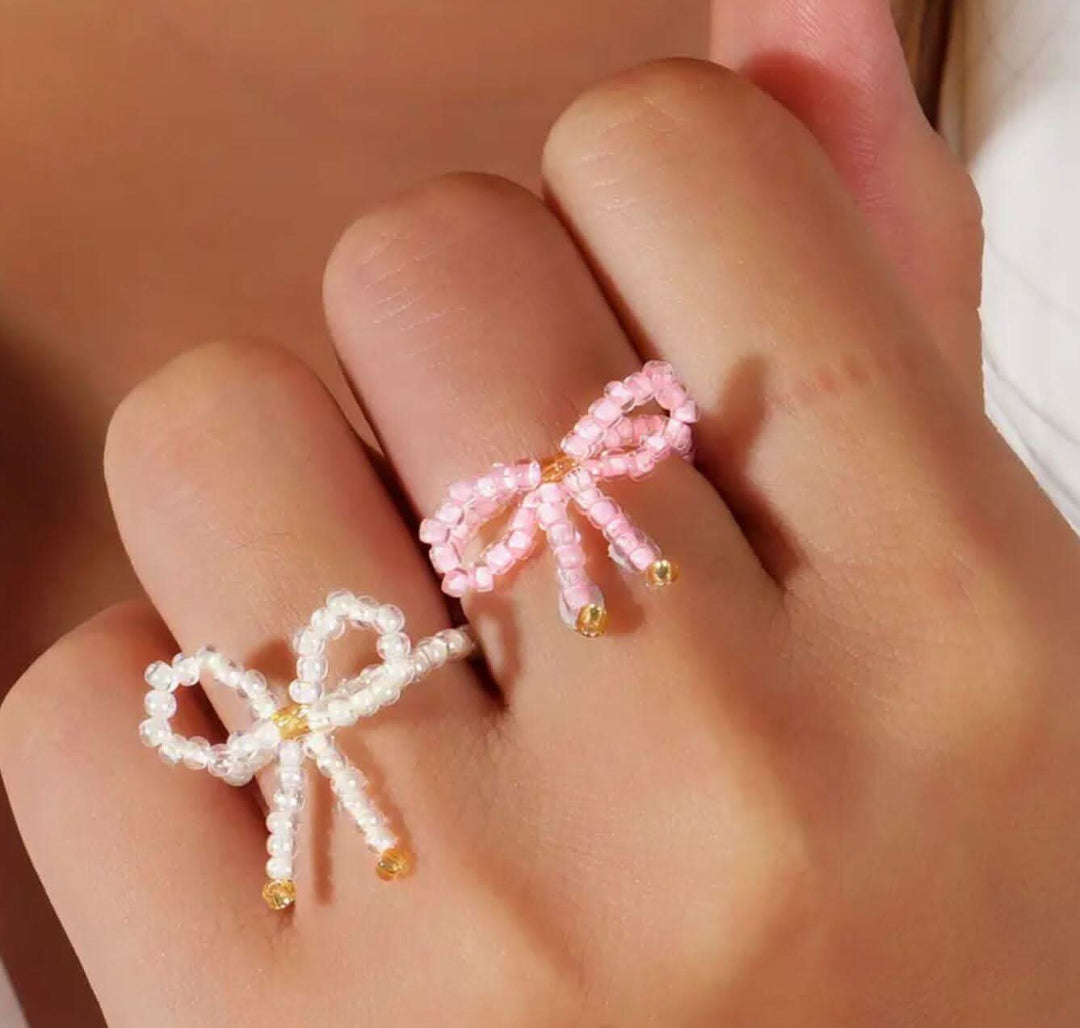 Beaded Bow Elastic Rings - 2 Colors - Lolo Viv Boutique