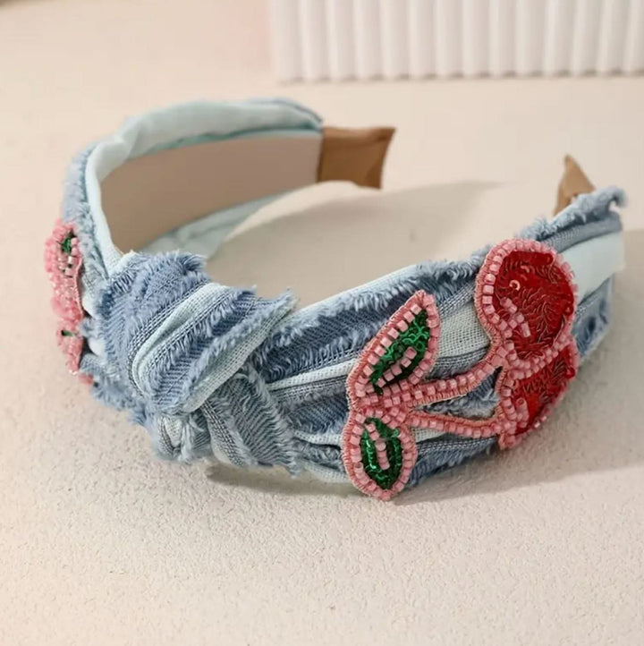 Beaded Cherry Top Knot Headband - Lolo Viv Boutique