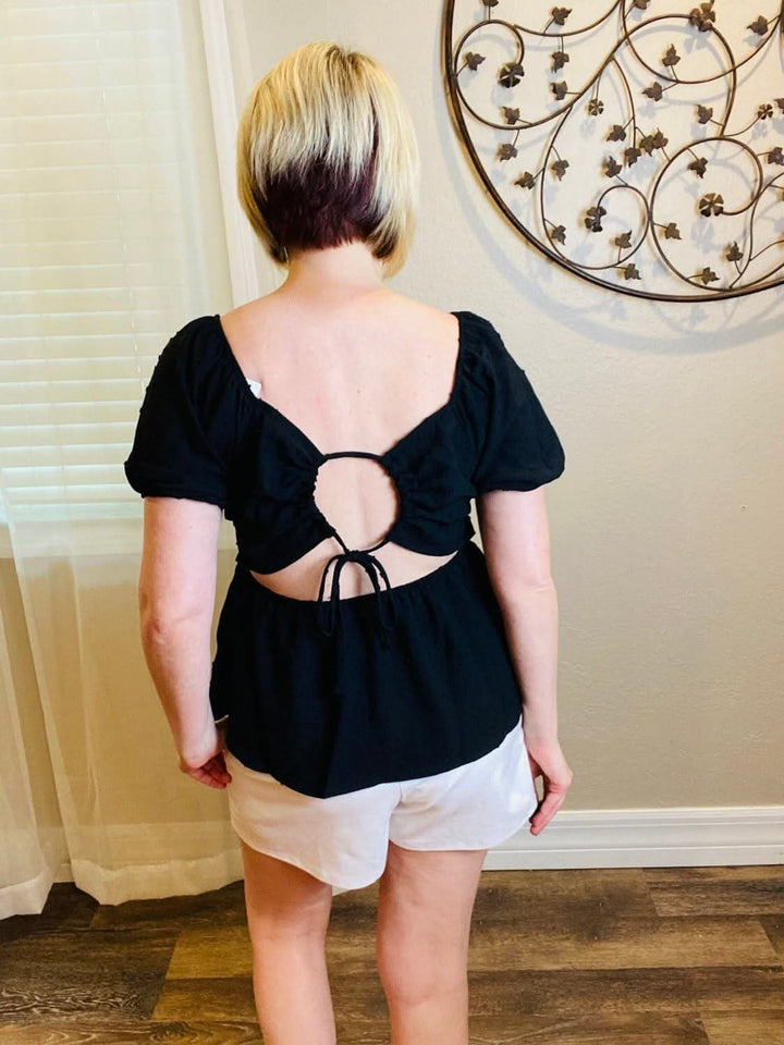 Black Swiss Dot Detailed Back Top - Lolo Viv Boutique