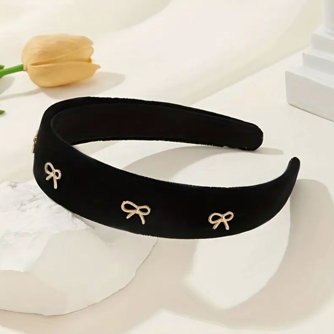 Black Velvet Bow Embellished Headband - Lolo Viv Boutique