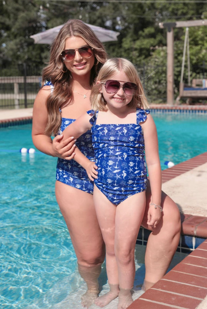 Blue Sailing Away One Piece Swimsuit - Child - Lolo Viv Boutique