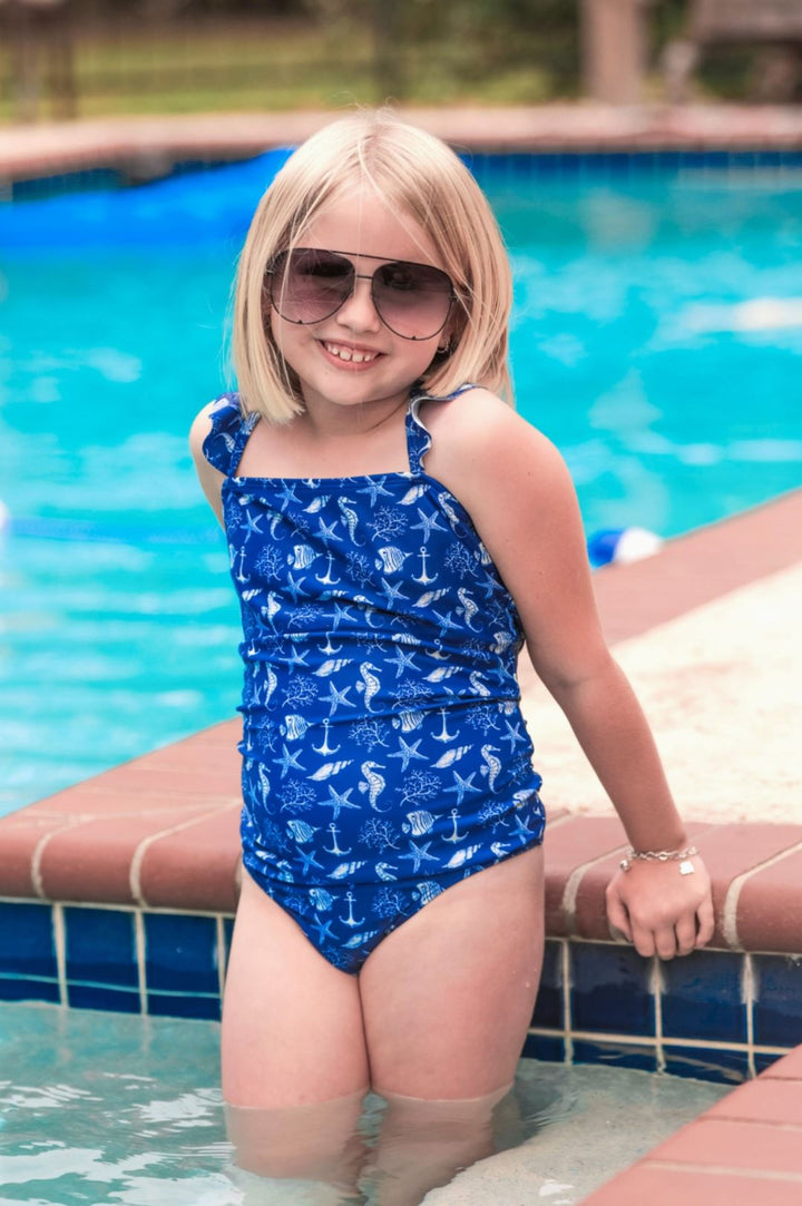 Blue Sailing Away One Piece Swimsuit - Child - Lolo Viv Boutique