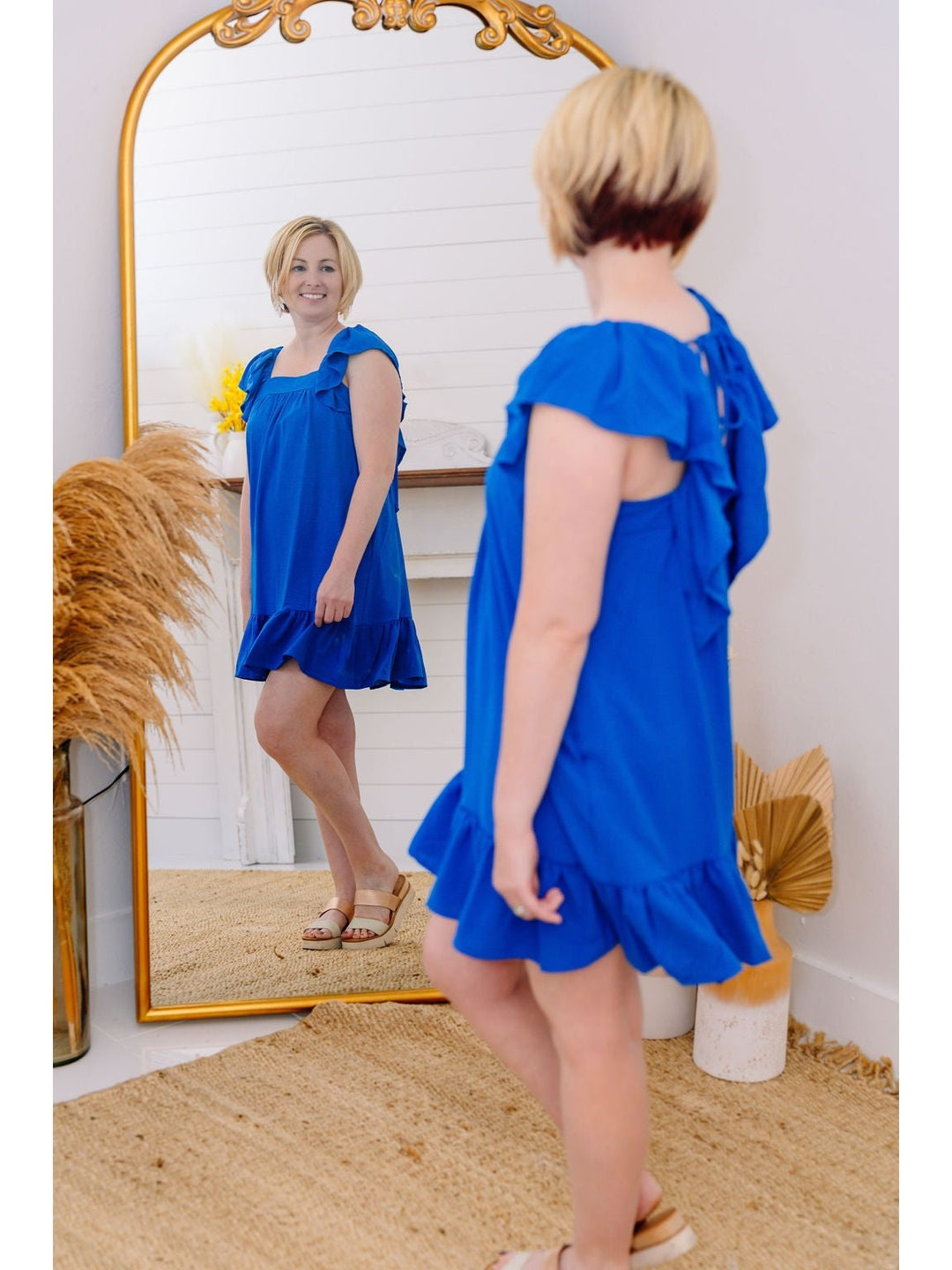 Blue Sleeveless Dress with Flutter Sleeves - Lolo Viv Boutique