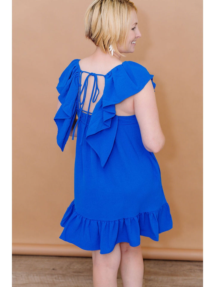 Blue Sleeveless Dress with Flutter Sleeves - Lolo Viv Boutique