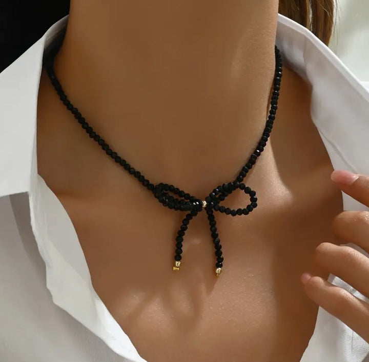 Boho Elegance Black Beaded Bow Knot Necklace - Lolo Viv Boutique