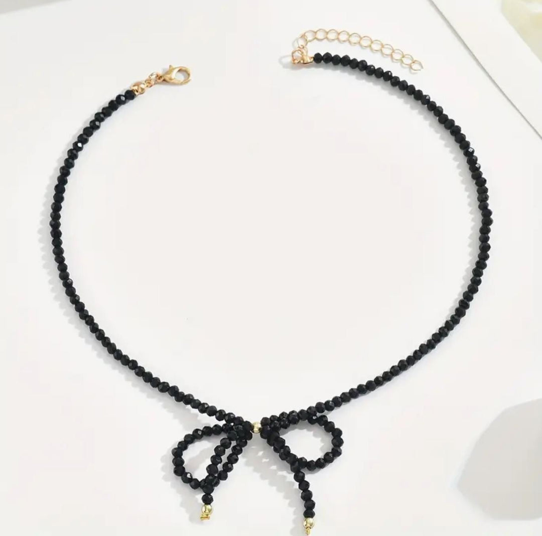 Boho Elegance Black Beaded Bow Knot Necklace - Lolo Viv Boutique