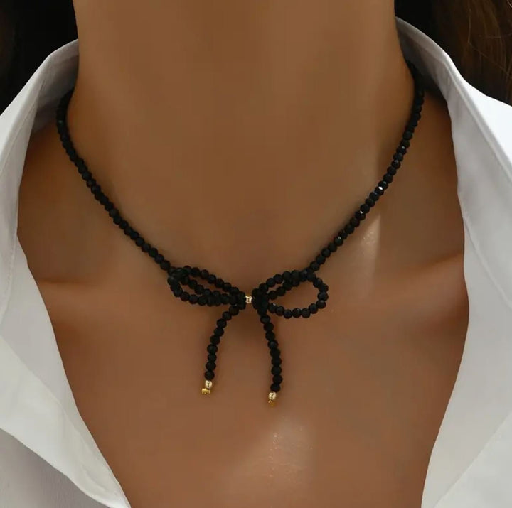 Boho Elegance Black Beaded Bow Knot Necklace - Lolo Viv Boutique