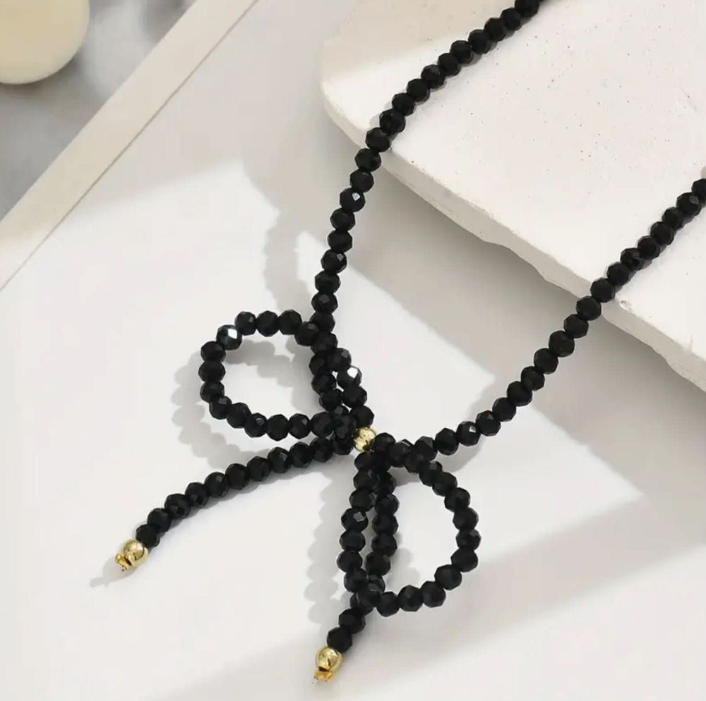 Boho Elegance Black Beaded Bow Knot Necklace - Lolo Viv Boutique