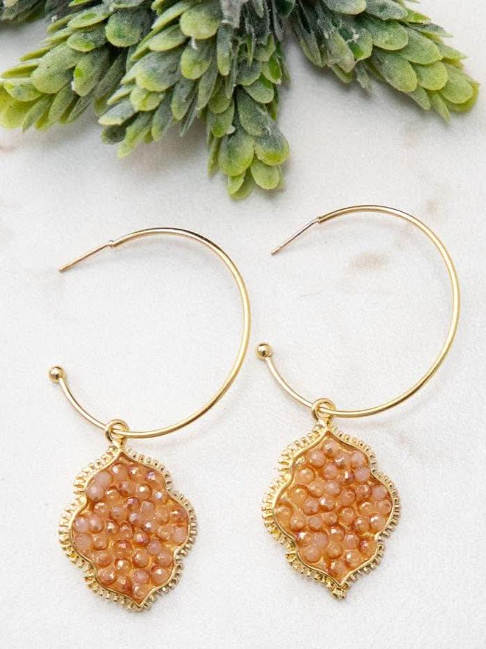 Bring a Gem in your Life Hoop Earrings, Beige - Lolo Viv Boutique