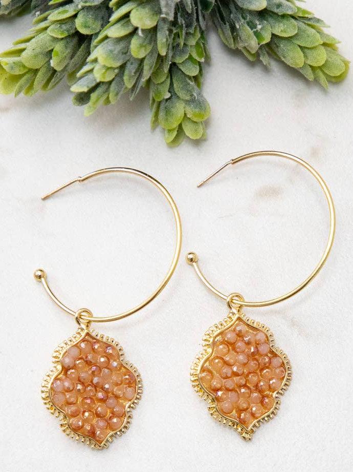 Bring a Gem in your Life Hoop Earrings, Beige - Lolo Viv Boutique