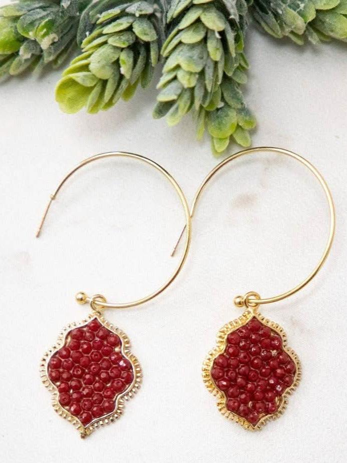 Bring a Gem in your Life Hoop Earrings, Red - Lolo Viv Boutique