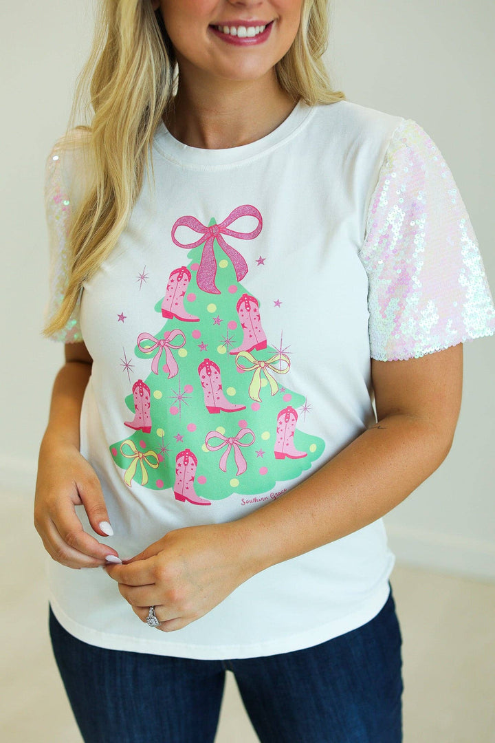 Christmas Tree Shirt with Sequin Sleeves - Curvy