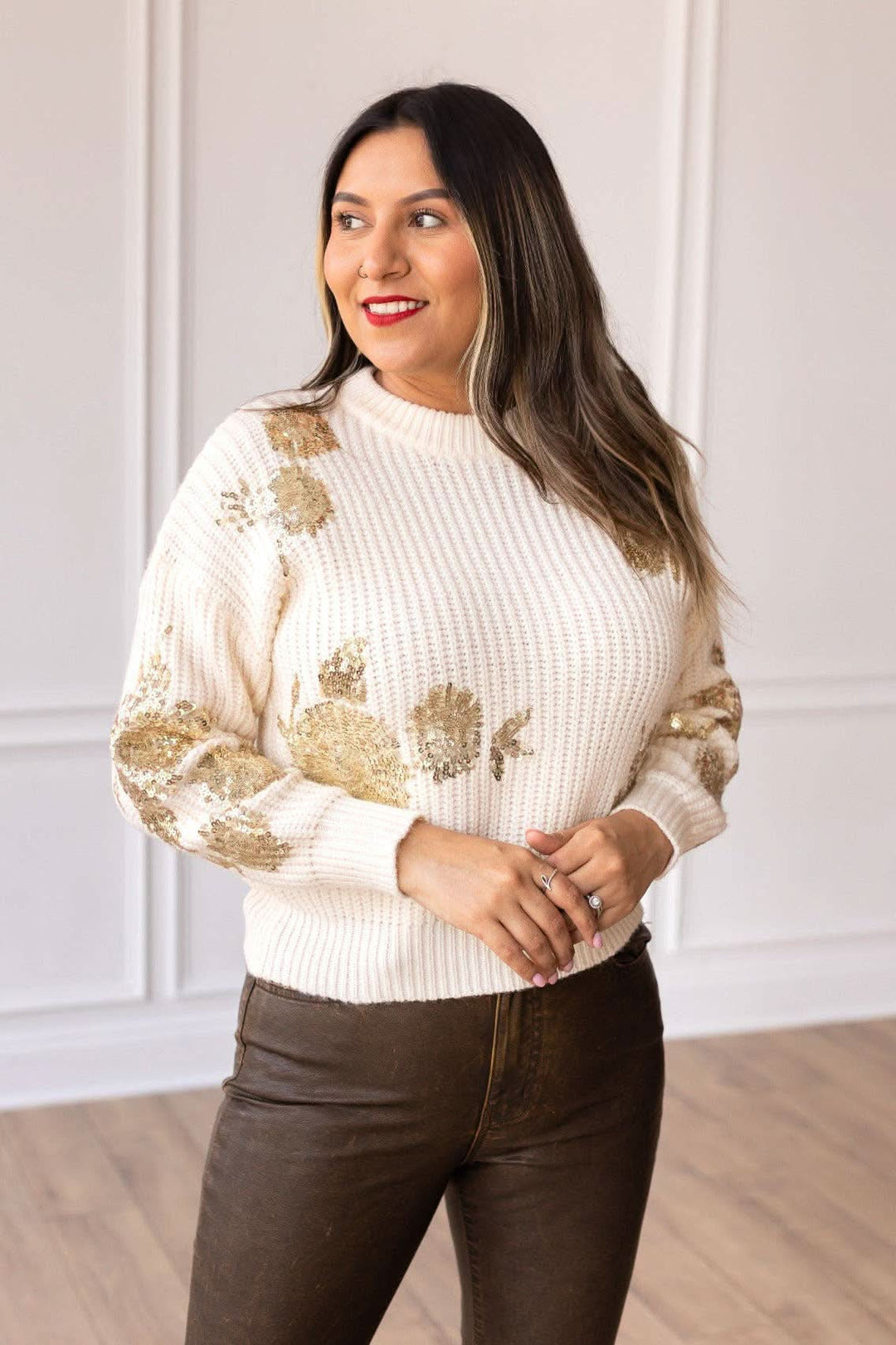 Champagne Garden Sweater in Ivory - Curvy - Lolo Viv Boutique