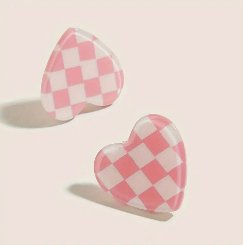 Checkered Heart Stud Earrings - Lolo Viv Boutique