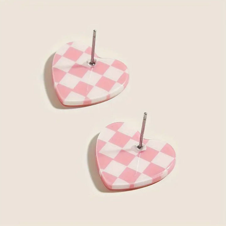 Checkered Heart Stud Earrings - Lolo Viv Boutique