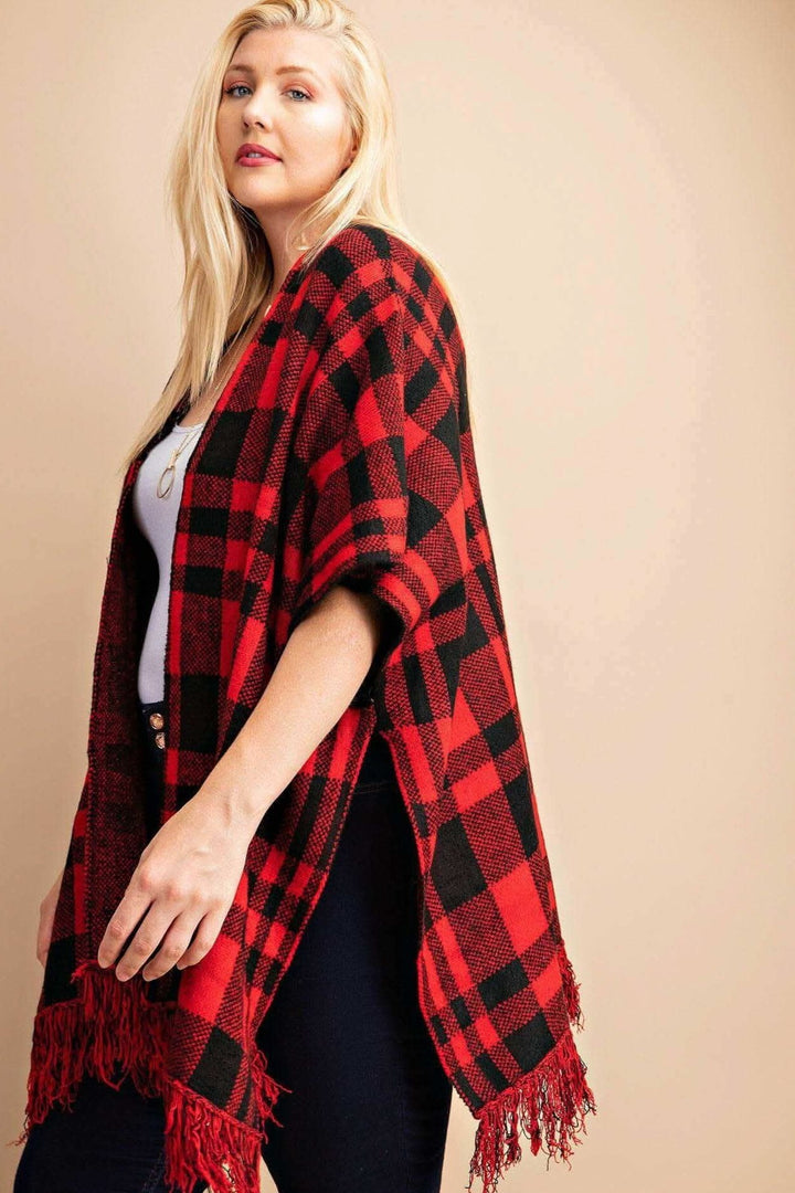 Classic Plaid Sweater Poncho - Curvy - Lolo Viv Boutique