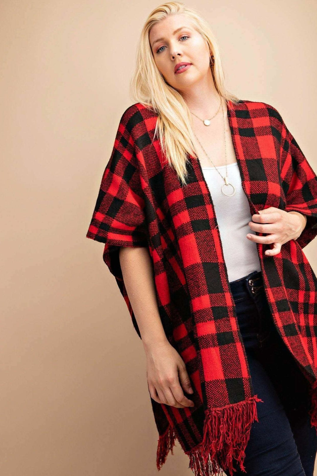 Classic Plaid Sweater Poncho - Curvy - Lolo Viv Boutique