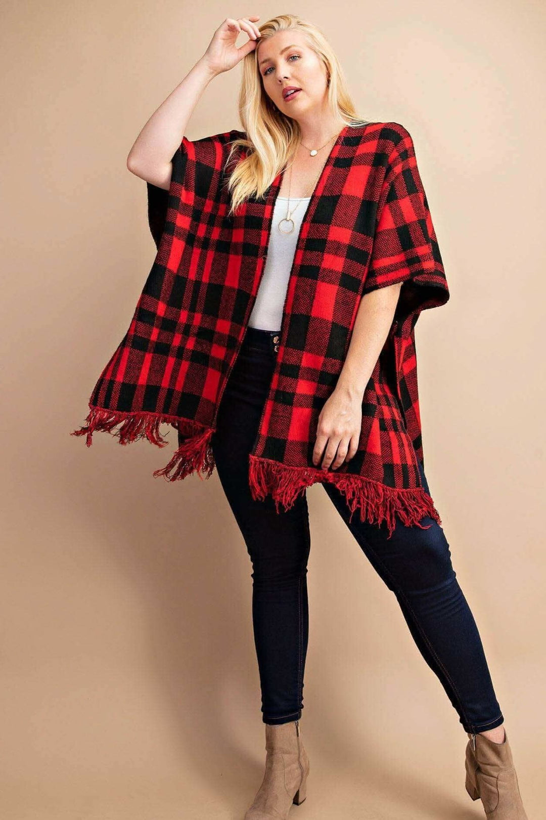 Classic Plaid Sweater Poncho - Curvy - Lolo Viv Boutique