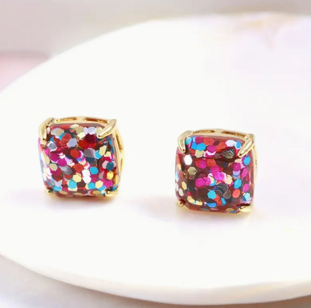 Colorful Glitter Stud Earrings - Lolo Viv Boutique