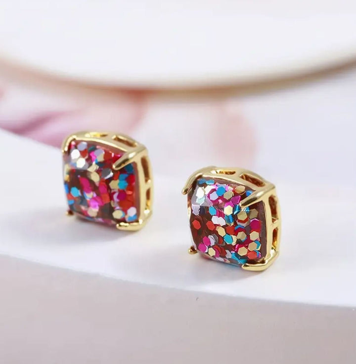 Colorful Glitter Stud Earrings - Lolo Viv Boutique