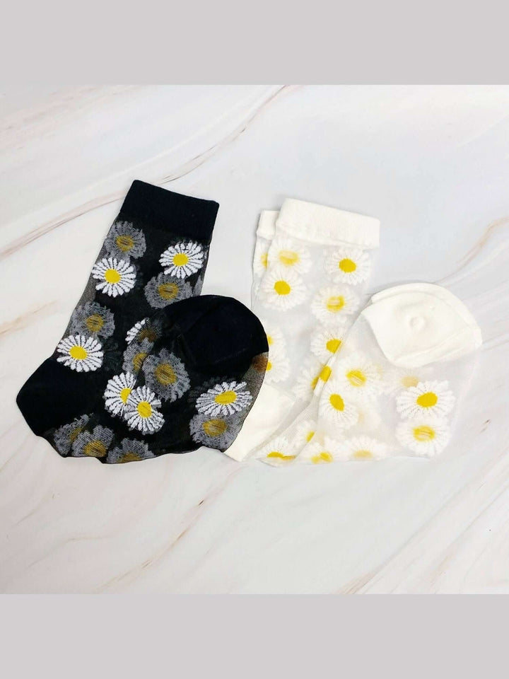 Daisy Field Sheer Socks Set Of 2 Pairs - Lolo Viv Boutique